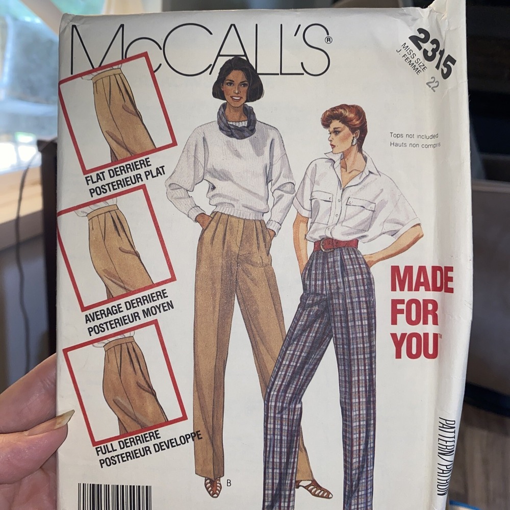 Vintage 1985 McCalls 2315 Ladies Pants Sewing Pattern Size 22 Uncut 80s Trousers